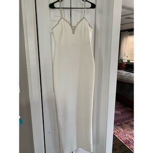 Fitted Wedding or Evening Dress with black slit and beading